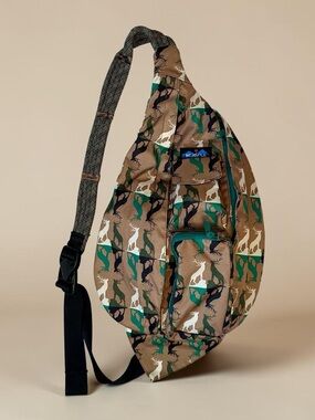 Kavu Green & Brown Camo Sling Bag with rope belt